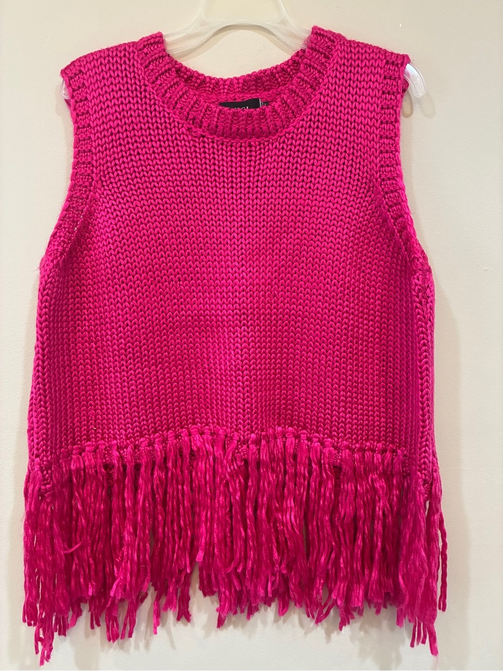 Vici Hot Pink Sleeveless Fringe Knit Sweater